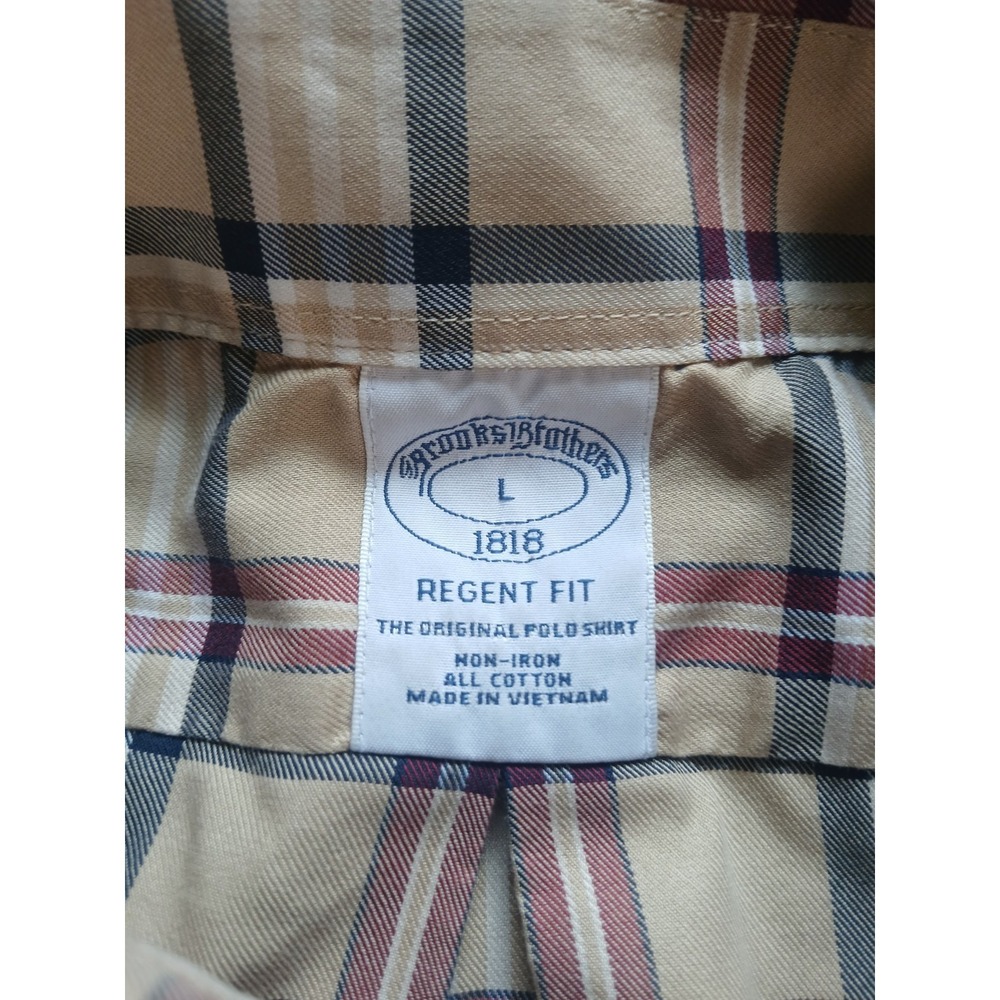 Brooks Brothers Regent Fit Button‎ Down Shirt Mens LARGE beige squared - Picture 5 of 10